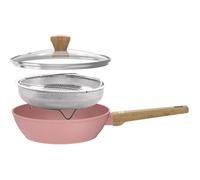 Sauteuse - Tous feux dont induction - ARTHUR MARTIN - AM0333 - Revêtement céramique - Ø 24 cm - Avec couvercle et panier inox - Rose