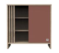 Commode 1 Porte Colorée Et 3 Niches Avec Claustra En Bois Décor Chêne Suave - Tokyo Rouge/marron TU