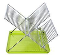 Sauvic 89040 Égouttoir à Vaisselle Pliable Chromé avec Plateau Vert 36,5 x 26 x 22 cm