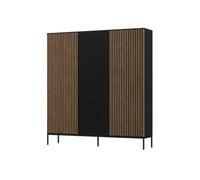 Savanna - armoire - effet bois et noir - 185x200 cm - Noir / Bois