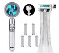 SAVEWATER POWER- VENTEO - PACK douchette + 5 recharges filtres - Pommeau de douche avec hélice haute pression - Economise et filtre l'eau - Régulateur de puissance grâce à l'interrupteur stop