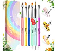 Saviland Lot de Pinceau Nail Art: 6 PCS Pinceaux Fin Liner/Dotting/Plat/Rond/Acrylique French, Outil À Ongles pour Décoration, Gel Construction Vernis à Ongles en Acrylique UV Gel 3D