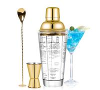 SAVORLIVING Ensemble de gobelets à Cocktail en Verre de 14 oz, Mélangeur à Margarita avec passoire, Jigger et cuillère à mesurer, Set de Bar Professionnel pour Barman et débutants (Or, 3pcs)