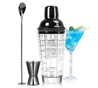 SAVORLIVING Ensemble de gobelets à Cocktail en Verre de 14 oz, Mélangeur à Margarita avec passoire, Jigger et cuillère à mesurer, Set de Bar Professionnel pour Barman et débutants (Noir, 3pcs)