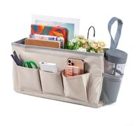 Sawhamale Organiseur de chevet à suspendre avec 3 poches, sac de rangement en coton et lin avec plaque inférieure pour livres, téléphone, collations, support mural réglable pour chambre à coucher