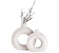Sawoake Lot de 2 vases en céramique en Donut Blanc pour décoration d'intérieur Moderne, vases Ronds Mats pour Herbe de la Pampa, Style Minimaliste Nordique Neutre (Grand+Petit)