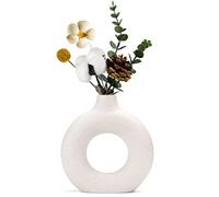 Sawoake Vase en céramique en Donut Blanc pour décoration d'intérieur Moderne, vases Ronds Mat pour Herbe de la Pampa, Neutre Boho Nordique minimalisme Style vases (Grand)