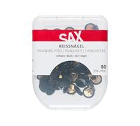Sax punaises, noir, diamètre de la tête 10mm, en métal, avec enrobage plastique, dans une boîte de rangement pratique, aspect stylé et élégant