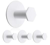 SAYAYO Crochet Adhésif Mural sans Percage Salle de Bain en SUS304 Acier Inoxydable, Patère Murale Crochets Muraux Accroche Serviette pour Chambre Cuisine, 4 Pcs Blanc
