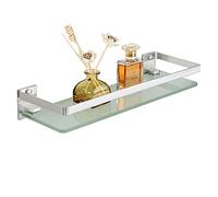 SAYAYO Étagère de Douche Etagere Murale Salle de Bain, Tablette en Verre Trempé et Cadre en Acier Inoxydable, Rangement Douche Finition Brossée, 38CM, EGDL1001-LS
