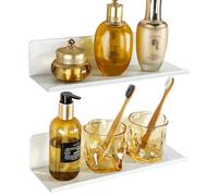 SAYAYO Etagere Douche Murale sans Perçage Salle de Bain, 30CM Blanc | Rangement Douche Adhésif ou Visser, Étagère Salle de Bain en Métal Anti-Rouille, Tablette Murale pour Cuisine Chambre Salon
