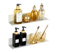 SAYAYO Etagere Douche Murale sans Perçage Salle de Bain, 40CM Blanc | Rangement Douche Adhésif ou Visser, Étagère Salle de Bain en Métal Anti-Rouille, Tablette Murale pour Cuisine Chambre Salon
