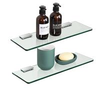 SAYAYO Étagère en Verre Trempé Tablette Murale Salle de Bain, 38CM 2 Pcs | Etagere Murale Shower Shelf Salle de Bain, 7MM Épaissi Étagère en Verre Trempé Transparent et Supports en Acier Inoxydable