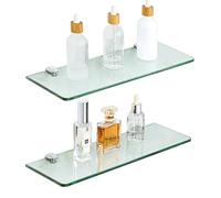 SAYAYO Étagère Murale en Verre Tablette Salle de Bain, Étagère de Douche en Verre Transparent Trempé de 7MM Épaisseur et Chrome Poli Supports, 2 Pcs Longueur 38CM, EGBL1012R-C-2P