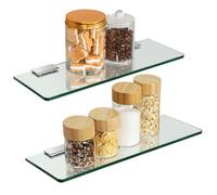 SAYAYO Étagère Murale Salle de Bain Tablette en Verre Trempé, 38CM 2 Pcs | Etagere Murale Shower Shelf Salle de Bain, 7MM Épaissi Étagère en Verre Trempé Transparent et Supports en Acier Inoxydable