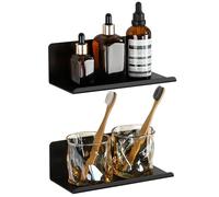 SAYAYO Petite Etagere Douche Murale sans Perçage Salle de Bain, 20CM Noir | Rangement Douche Adhésif ou Visser, Étagère Salle de Bain en Métal Anti-Rouille, Tablette Murale pour Cuisine Chambre Salon