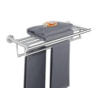 SAYAYO Porte Serviette Mural en Double Barres avec Étagère, Range Support Serviette en Acier Inoxydable pour Salle de Bain Cuisine Toilette, 60CM Brossé, EGDL2208-60-LS