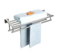 SAYAYO Porte Serviette Mural Salle de Bain avec Étagère, 60CM Brossé | Double Barre Support Serviette Murale Robuste en 304 Acier Inoxydable pour Salle de Bain Cuisine Toilette