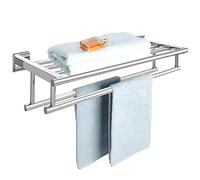 SAYAYO Porte Serviette Mural Salle de Bain avec Étagère, 60CM Chrome Poli | Double Barre Support Serviette Murale Robuste en 304 Acier Inoxydable pour Salle de Bain Cuisine Toilette