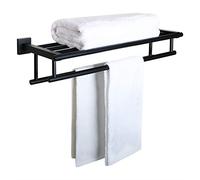 SAYAYO Porte Serviette Mural Salle de Bain avec Étagère, 60CM Noir Mat | Double Barre Support Serviette Murale Robuste en 304 Acier Inoxydable pour Salle de Bain Cuisine Toilette