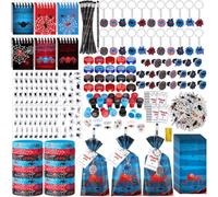 Sayglossy Lot de 371 accessoires de fête araignée pour 32 invités comprenant des sacs cadeaux, un taille-crayon, un carnet, un bracelet, des bagues, un porte-clés, des autocollants gonflants pour fête