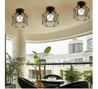 Sayoo 3pcs Plafonnier Industrielle en Métal Noir Cage Carré Fer Lustre pour Couloir Salon Entrée