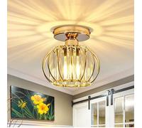 SAYOO Plafonnier en cristal moderne, Lustre plafonnier en cristal doré Abat-jour Cage Ø18cm, 1pcs pour couloir entrée cuisine
