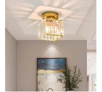 SAYOO Plafonnier en cristal moderne, Lustre plafonnier en cristal doré Abat-jour carré Ø14cm, 1pcs pour couloir entrée cuisine