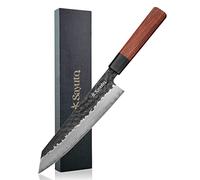 Sayuto - Couteau de Chef Kiritsuke Séquoia San Mai Design Japonais Lame 21cm 3 Couches Haute Teneur en Carbone Finition Brute Manche en Bois de Séquoia - Coffret Cadeau Inclus