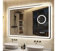 S'bagno Bluetooth Miroir Salle de Bain avec Eclairage 100x70cm, Miroir LED Salle de Bain avec Loupe 5X, Anti-buée, 3000K/4000K/6500K, Dimmable, Mémoire, Verre trempé HD, IP44 Miroir Salle de Bain