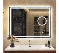 S'bagno Bluetooth Miroir Salle de Bain avec Eclairage 80x60cm, Miroir LED Salle de Bain avec Loupe 5X, Anti-buée, 3000K/4000K/6500K, Dimmable, Mémoire, Verre trempé HD, IP44 Miroir Salle de Bain