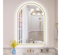 S'bagno Miroir de salle de bain arqué avec lumières LED 600 x 900 mm, miroir de salle de bain LED avec cadre en aluminium, anti-buée, 3000 K/4000 K/6500 K, verre trempé HD, étanche IP44, fonction