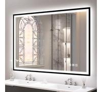 S'bagno Miroir de salle de bain Bluetooth avec lumières LED, 100 x 70 cm, avec cadre en aluminium, anti-buée 3000-6500 K, IP44, noir