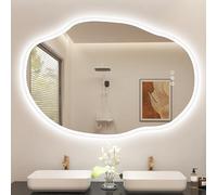 S'bagno Miroir de salle de bain irrégulier avec lumières LED 700 x 1000 mm, Bluetooth LED, anti-buée, 3000 K-6500 K, intensité variable, mémoire, verre trempé HD, étanchéité IP44, horizontal/vertical