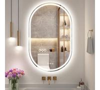 S'bagno Miroir Salle de Bain avec Eclairage 50x80cm, Bluetooth Miroir LED Salle de Bain avec Anti-buée, 3000K/4000K/6500K, Mémoire, Verre trempé HD, IP44 Miroir Salle de Bain LED, Horizontal/Vertical