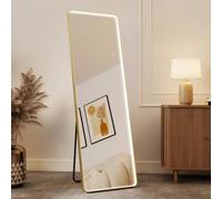 S'bagno Miroir sur Pied avec éclairage 160x50 cm, Cadre en Aluminium, Grand Miroir LED Réglable & 3000-6500K & Fonction Mémoire, Verre Renforcé, Miroirs en Pied pour Vestiaire et Chambre à Coucher, Or