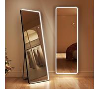 S'bagno Miroir sur Pied avec éclairage 160x50 cm, Cadre en Fer, Grand Miroir LED Réglable & 3000-6500K & Fonction Mémoire, Verre Renforcé, Miroirs en Pied pour Vestiaire et Chambre Coucher, Noir