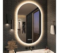 S'bagno Ovale Miroir LED Bluetooth Salle de Bain 60x100cm - Anti-Buée, 3000K-6500K, Mémoire, Verre Trempé, IP44, Lumineux, Horizontal/Vertical