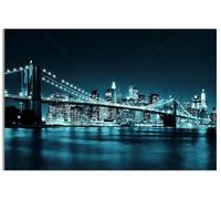 Sbemyenus Toile murale - Impression sur toile noire, blanche et bleue - Pont de Brooklyn de New York - Impression sur toile pour salon, chambre à coucher, cuisine, bureau - 61 x 40,6 cm - Sans cadre