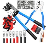 SBGGRL Outil de sertissage pour cosses de batterie SBGGRL avec kit de coupe-fil pour cosses de calibre 1/0,2,4,6,8,10 AWG, 80 cosses à anneau en cuivre étamé et 100 gaines thermorétractables