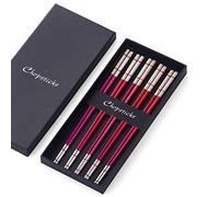 SBOMHS - Lot de 5 paires de baguettes chinoises en acier inoxydable - Cuivre rouge - Pour sushi japonais, coréen - Longueur : 23,4 cm - Passe au lave-vaisselle - Bon cadeau pour Noël/anniversaire