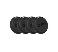 SBS Track My Dot Kit, Set de 4 Localisateurs Smart Tag compatibles avec Apple Find My (iOS) et Google Find Hub (Android), Finder Trouve Objets Clés, Pile CR2032 Inclus, Trou pour Porte-clés, Noir
