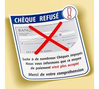 SC ® - Sticker/Autocollant - Chèque refusé - Signalétique Vitrine Caisse Commerce Moyen de Paiement - Fabrication Française (Hauteur 15 cm/Largeur 13 cm)