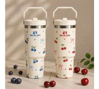 SCALON 30oz/900ML 1 pièce Gobelet isotherme grande capacité avec paille, avec poignée et paille, tasse à boire en acier inoxydable sous vide étanche, gobelet à glace, tasse de voyage, tasse isotherme 