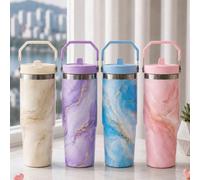 SCALON 30oz/900ML 1 pièce pièce Gobelet isotherme à double débit avec imprimé, couleur ton lait, grande capacité, rétention prolongée du froid et de la chaleur, design de poignée portable, cadeau parf