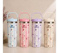 SCALON 30oz/900ML 1 pièce pièce Gobelet isotherme avec imprimé floral & texte, couleur crème, grande capacité, rétention de froid & de chaleur longue durée, design de poignée portable, cadeau parfait 