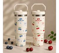 SCALON 30oz/900ML 1 pièce Tasse isolée à grande capacité avec paille, avec poignée et paille, tasse d'eau portable en acier inoxydable sous vide anti-fuite, tasse à glace, tasse de voyage, tasse isolé