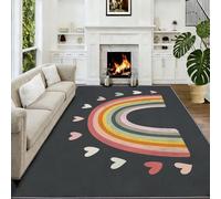 Scandinave Tapis Antidérapant 140 x 200 cm Doux Tapis, pour Crèche Chambre D’Enfant Cœur Arc en Ciel Moderne Lavable Poils Courts Moquette