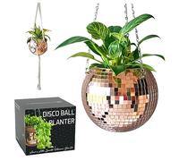 SCANDINORDICA Pot de Fleurs Boule à facettes - Ensemble Complet avec chaîne, Suspension en macramé et Pot intérieur | Or Rose 20 cm