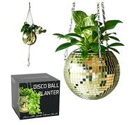 SCANDINORDICA Pot de Fleurs Boule à facettes - Ensemble Complet avec chaîne, Suspension en macramé et Pot intérieur | Or 15 cm